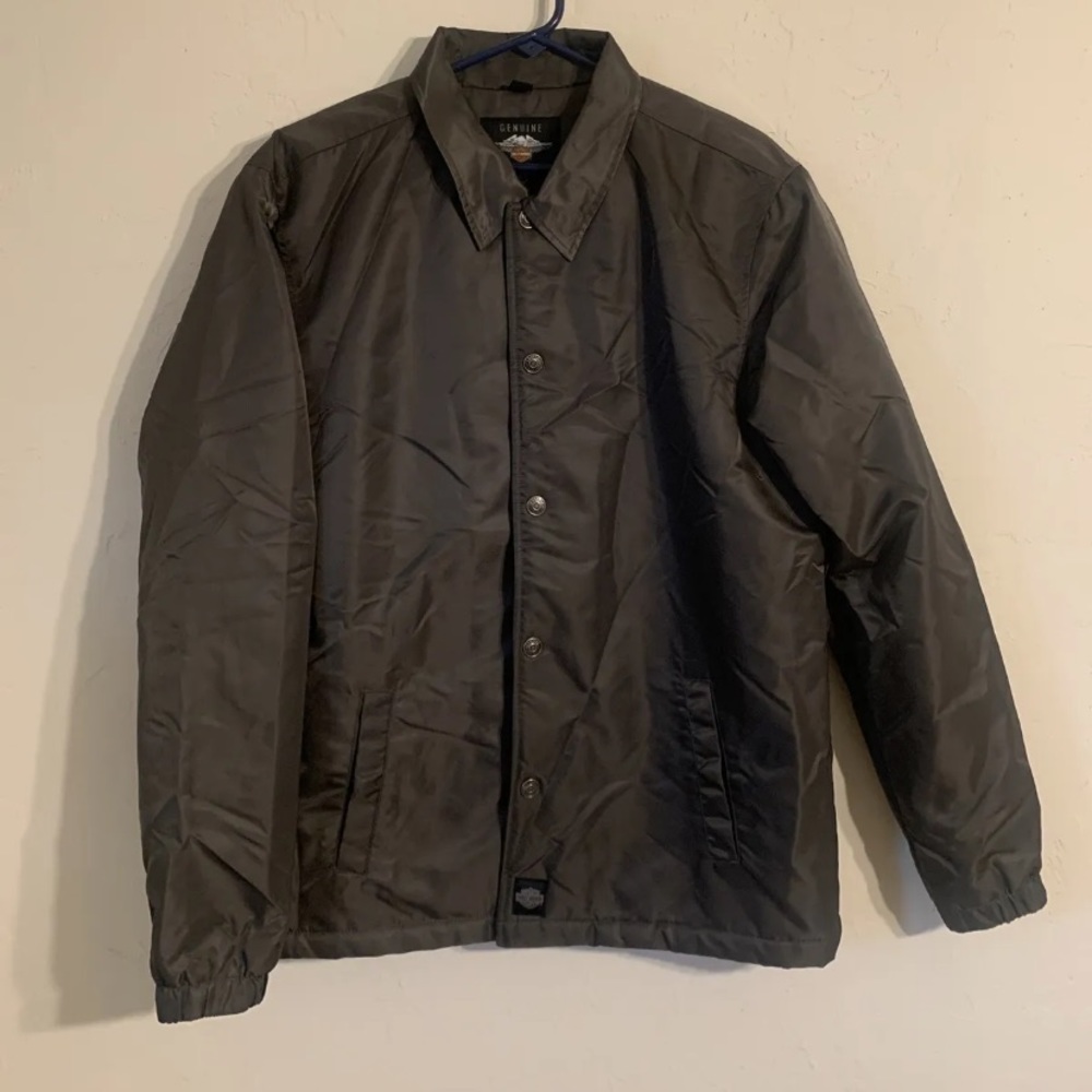Harley Davidson Nylon Jacket Sherpa Lined Green Mens Medium Button Down Coat